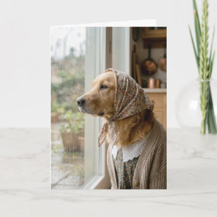 Geburtstags-Golden-Retriever, der in den Regen sta Karte