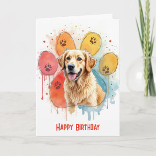 Geburtstags-Golden Retriever in einem Pfotenabdruc Karte