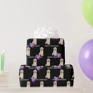 Geburtstags-Golden-Retriever-Welpe mit Ballons Geschenkpapier