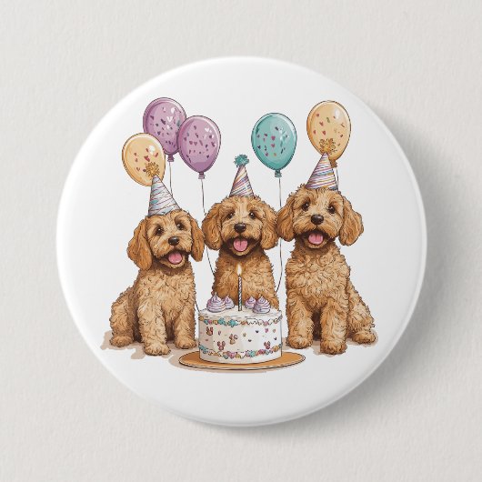 Geburtstags Goldendoodle Hunde Geburtstagstorte Button (Vorderseite)