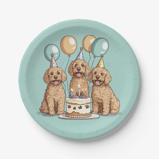 Geburtstags-Goldendoodle-Hunde Pappteller (Vorderseite)