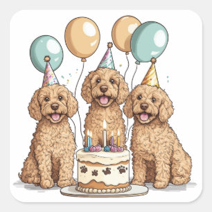 Geburtstags-Goldendoodle-Hunde Quadratischer Aufkleber