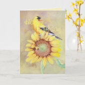 GEBURTSTAGS-GOLDFINCH UND SONNENBLUME durch SHARON Karte (Gelbe Blume)