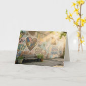 Geburtstags-Grafitto auf Backsteinmauer-Mural für Karte (Gelbe Blume)