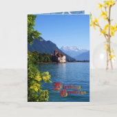 Geburtstags-Grüße - Chateau Chinon, Montreux Karte (Gelbe Blume)
