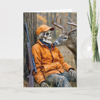 Geburtstags-Halloween-Jäger-Skelett mit einem Bock Karte