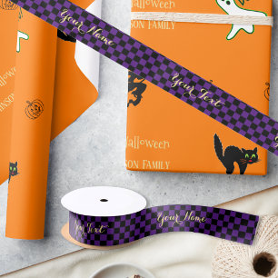 Geburtstags Halloween Lila schwarzes Schachbrettmu Satinband
