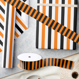 Geburtstags Halloween Orange Black Stripes Geschen Satinband