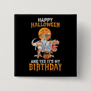 Geburtstags-Halloween-Skelett reitet Mumien-Dinosa Button