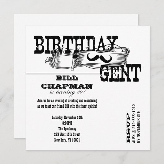 Geburtstags-Herr Einladung (Vorne/Hinten)