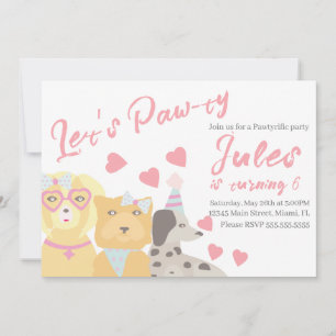 Geburtstags-Hund-Paw-ty-Party-Herzen Valentinstag Einladung