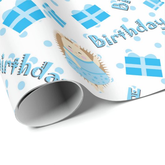 Geburtstags-Igel Geschenkpapier (Rolleneckpunkt)