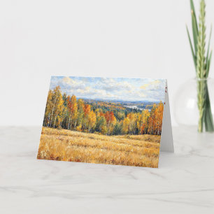 Geburtstags-Impasto-Malerei Herbstfeld und Wald Karte