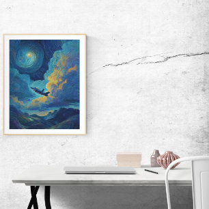 Geburtstags-Jagdflugzeug Wolken Van Gogh  Poster