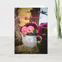 GEBURTSTAGS-KARTE, DIE ANTIKEN TEE-TOPF MIT ROSEN