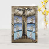 Geburtstags-Karte mit hohen Schiffen, Caravel, Karte (Gelbe Blume)