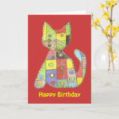 Geburtstags-Karte mit Patchworkkatze Karte (Gelbe Blume)