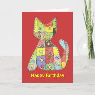 Geburtstags-Karte mit Patchworkkatze Karte