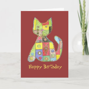 Geburtstags-Karte mit Patchworkkatze Karte