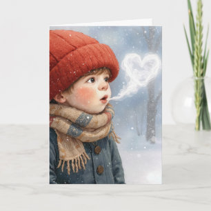 Geburtstags kleiner Junge atmet ein frostiges Herz Karte