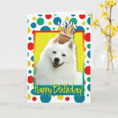 Geburtstags-kleiner Kuchen - amerikanischer Eskimo Karte (Gelbe Blume)