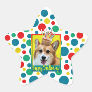 Geburtstags-kleiner Kuchen - Corgi - Owen Stern-Aufkleber