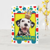 Geburtstags-kleiner Kuchen - Dalmatiner Karte (Gelbe Blume)