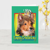 Geburtstags-kleiner Kuchen - Sheltie Welpe - Karte (Gelbe Blume)