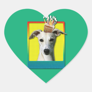 Geburtstags-kleiner Kuchen - Whippet Herz-Aufkleber