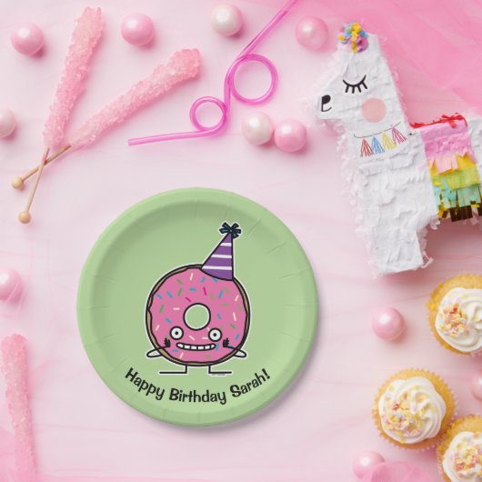 Geburtstags-Krapfenrosazuckerglasur besprüht Pappteller (Party)