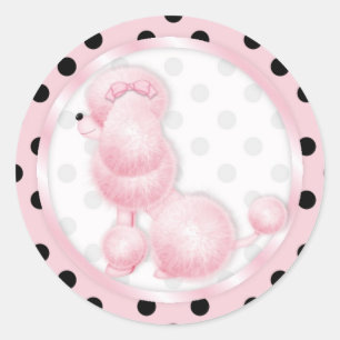 Geburtstags-Kuchen-Deckel-Aufkleber-rosa Pudel Runder Aufkleber