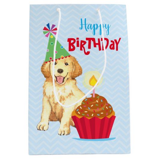Geburtstags-Kuchen-golden retriever Mittlere Geschenktüte (Vorderseite)