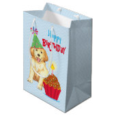 Geburtstags-Kuchen-golden retriever Mittlere Geschenktüte (Vorderseite Schrägansicht)