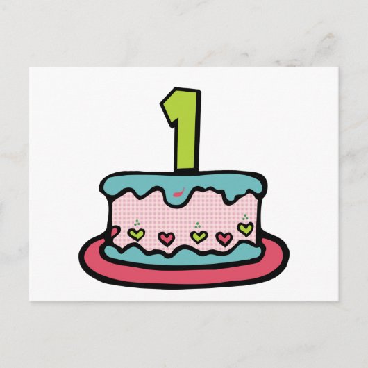 Geburtstags-Kuchen mit Alter Postkarte (Vorderseite)