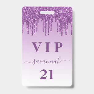 Geburtstags-lila-glitter-tropfen-monogramm-luxus-v Ausweis