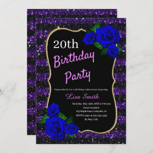 Geburtstags-lila schwarzer Streifen-Glitzer-tiefes Einladung