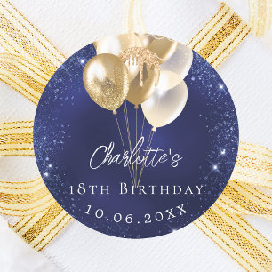 Geburtstags-Luftballons in Marineblau und Gold Runder Aufkleber