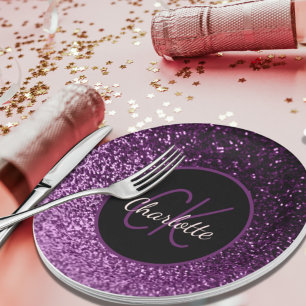 Geburtstags-luxuriöser, violetter, rosa-glitzernde pappteller