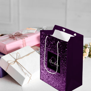 Geburtstags-luxuriöses Monogramm in lila rosa Glit Mittlere Geschenktüte