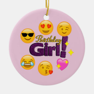 Geburtstags-Mädchen Emoji Keramik Ornament