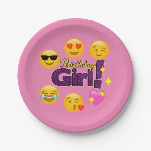 Geburtstags-Mädchen Emoji Pappteller (Vorderseite)