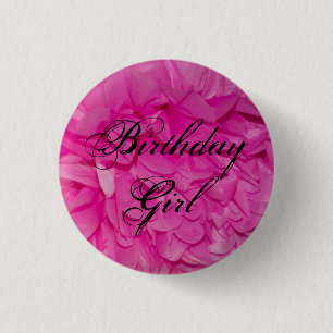 Geburtstags-Mädchen-Rosa-Seidenpapier-Blumen-Knop Button