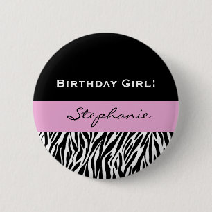 Geburtstags-Mädchenmoderner Zebra-Druck Button