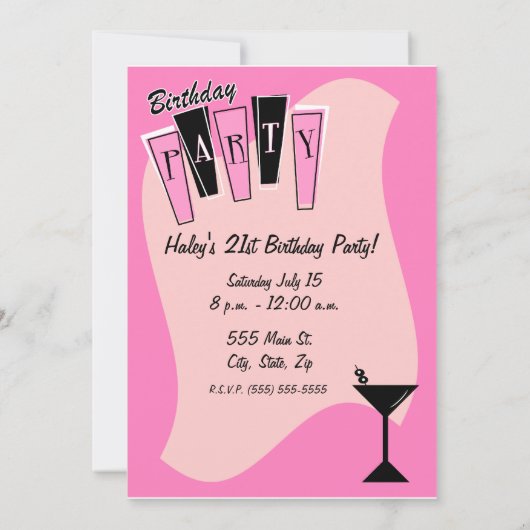 Geburtstags-Martini-Rosa Einladung (Rückseite)