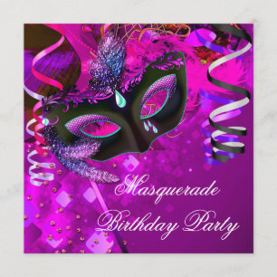 Geburtstags-Maskenball-Party-Maske Lila Rosa Einladung