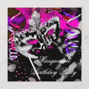Geburtstags-Maskenball-Party Schwarz Silber Rosa Einladung