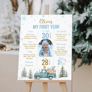 Geburtstags-Meilenstein-Foto Winter-Waldtiere Poster