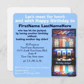 Geburtstags-Mittagessen-Spielautomat-Jackpot Einladung (Vorne/Hinten)