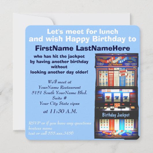 Geburtstags-Mittagessen-Spielautomat-Jackpot Einladung (Vorderseite)