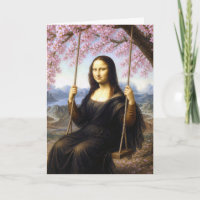 Geburtstags-Mona Lisa auf einer Schaukel in Kirsch